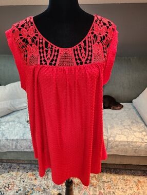 Hope & Harlow Red Crochet-Yoke Women's Knit Top XL